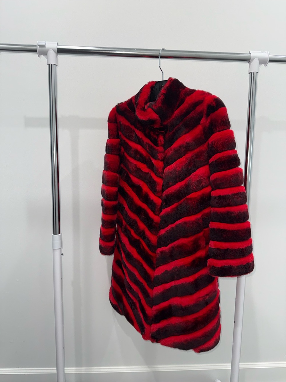 Red & Black Striped going to luxury Fur Pea Coat